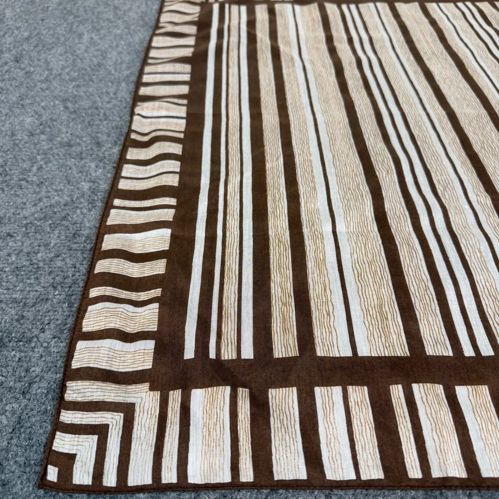 Vintage Japan Brown Striped Square Scarf Rayon Nylon RN 25495 Geometric 26x26